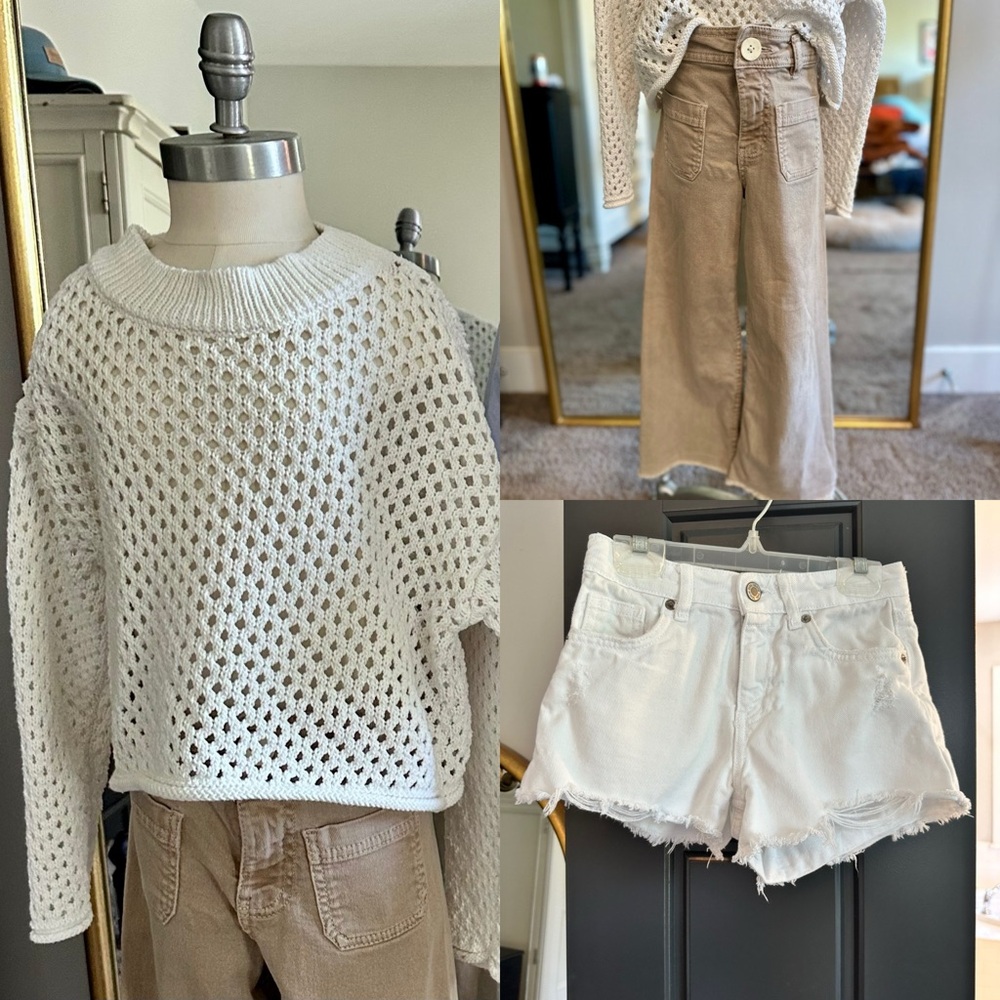 Zara Girls 3-Piece Neutral Outfit Size 8/9 Bundle Sweater Jeans Shorts